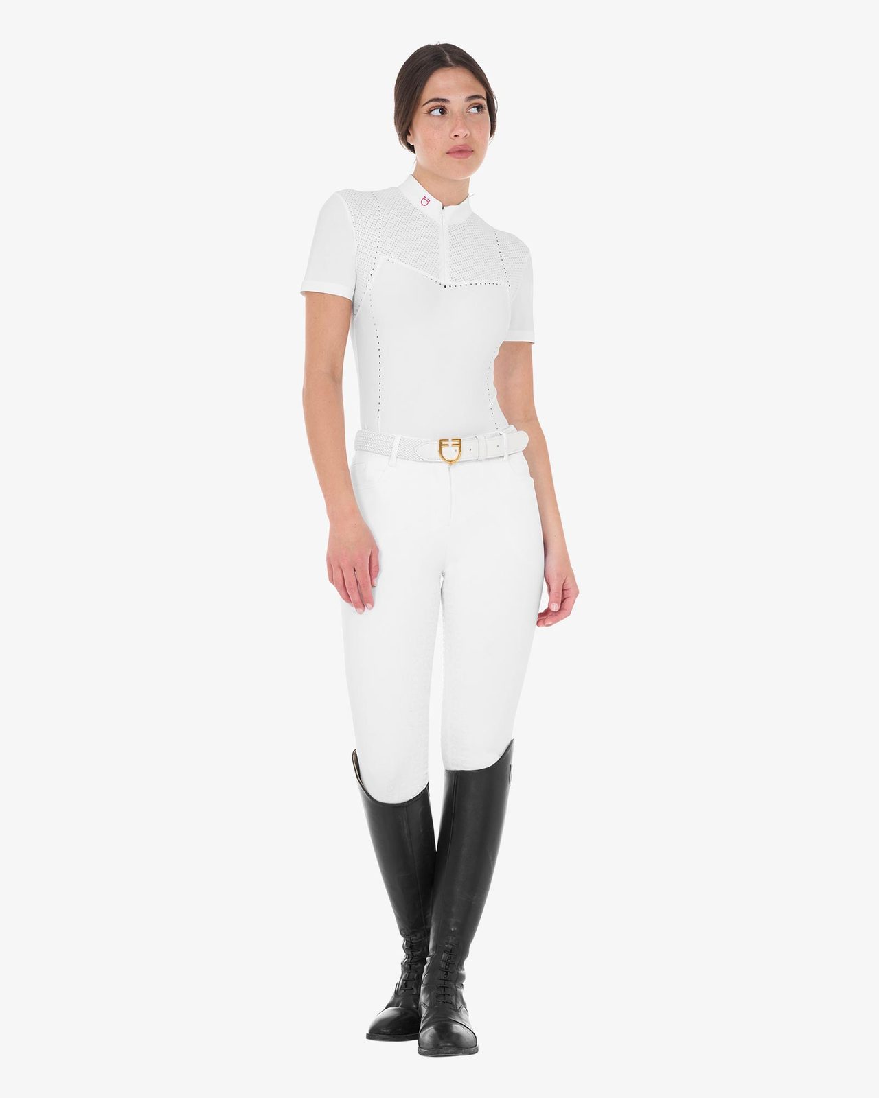 Polo concorso donna slim fit in tessuto traforato e zip