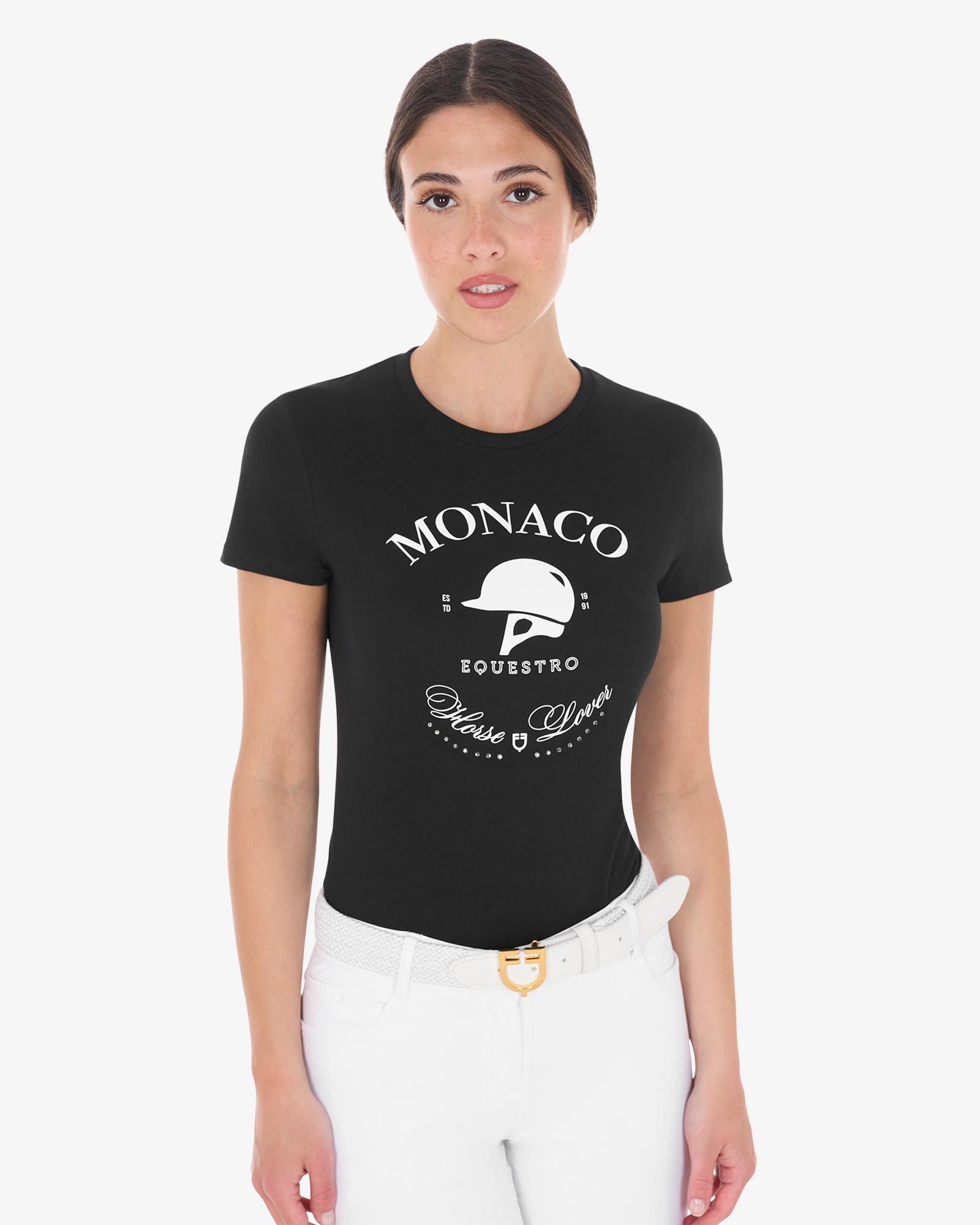 T-shirt donna Monaco in cotone con strass