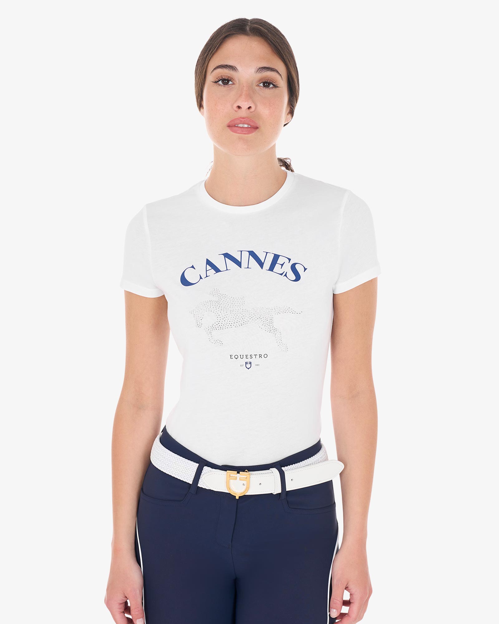 T-shirt donna Cannes in cotone con strass