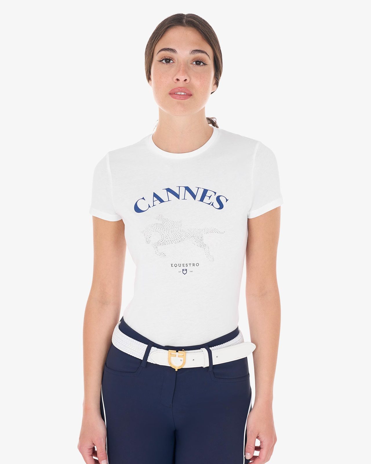 T-shirt donna Cannes in cotone con strass