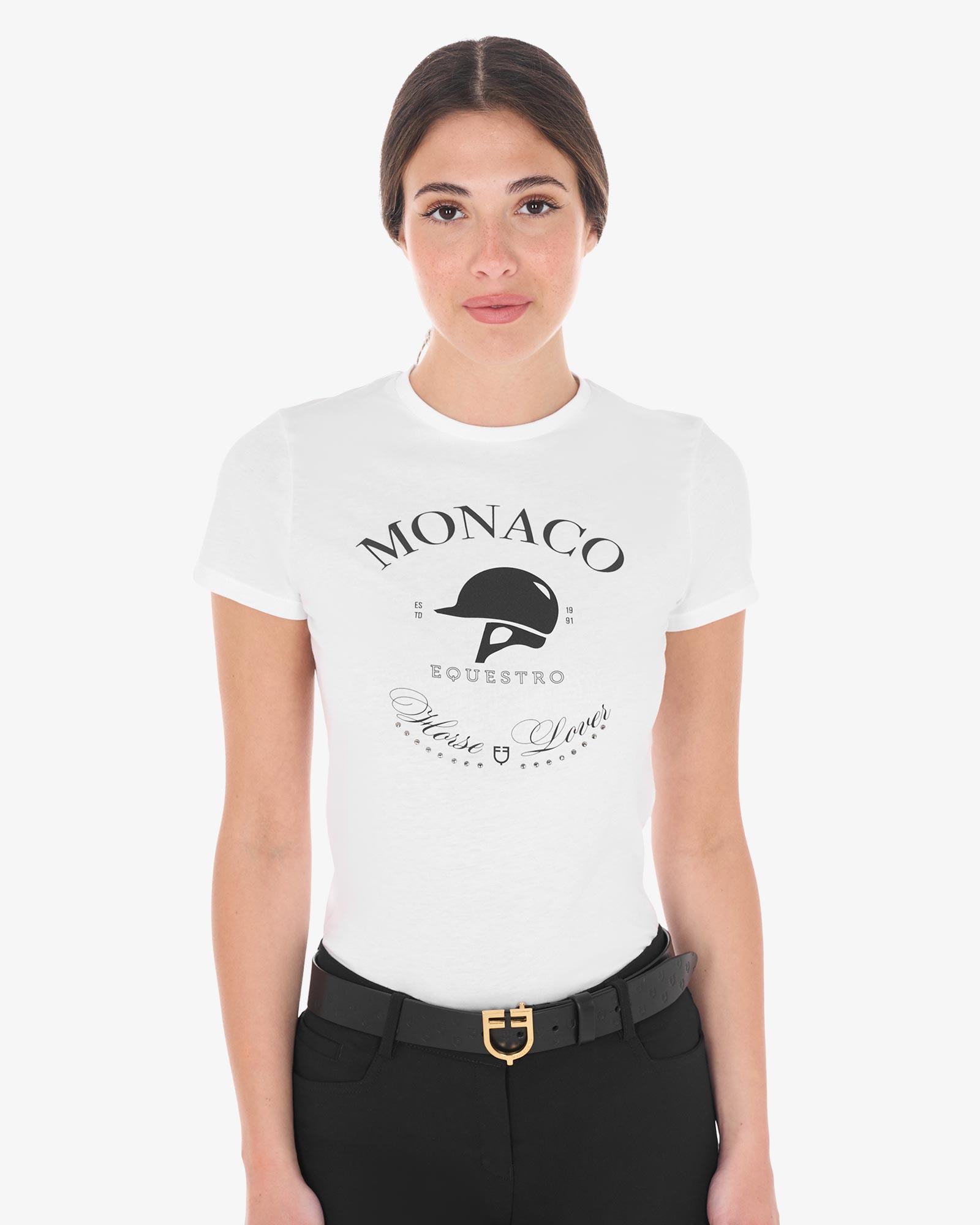 T-shirt donna Monaco in cotone con strass