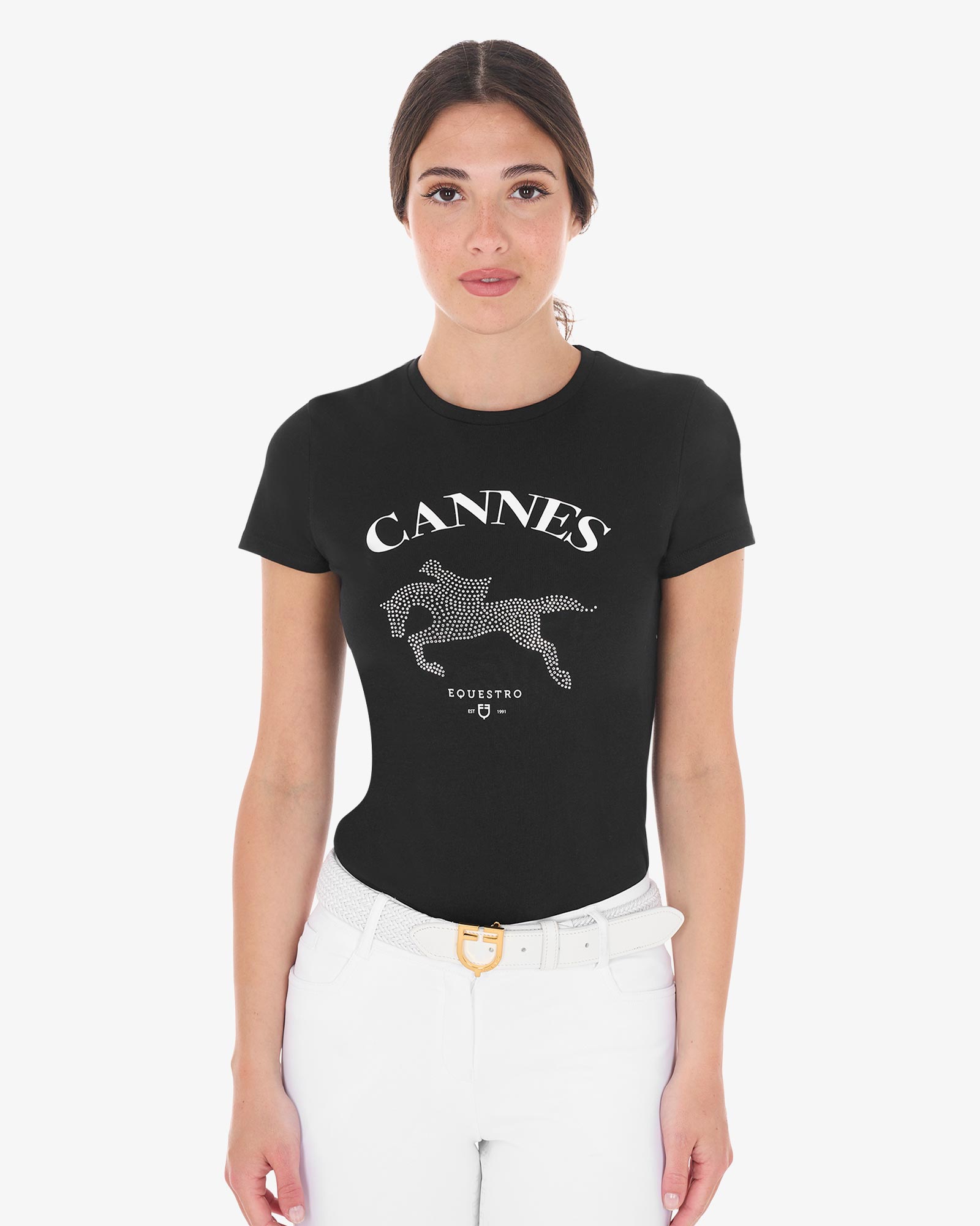 T-shirt donna Cannes in cotone con strass