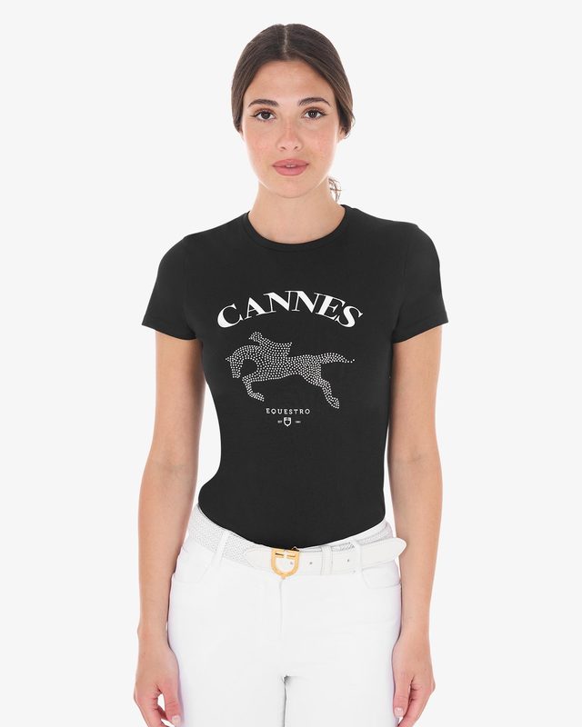 Women's Cannes cotton T-shirt with rhinestones