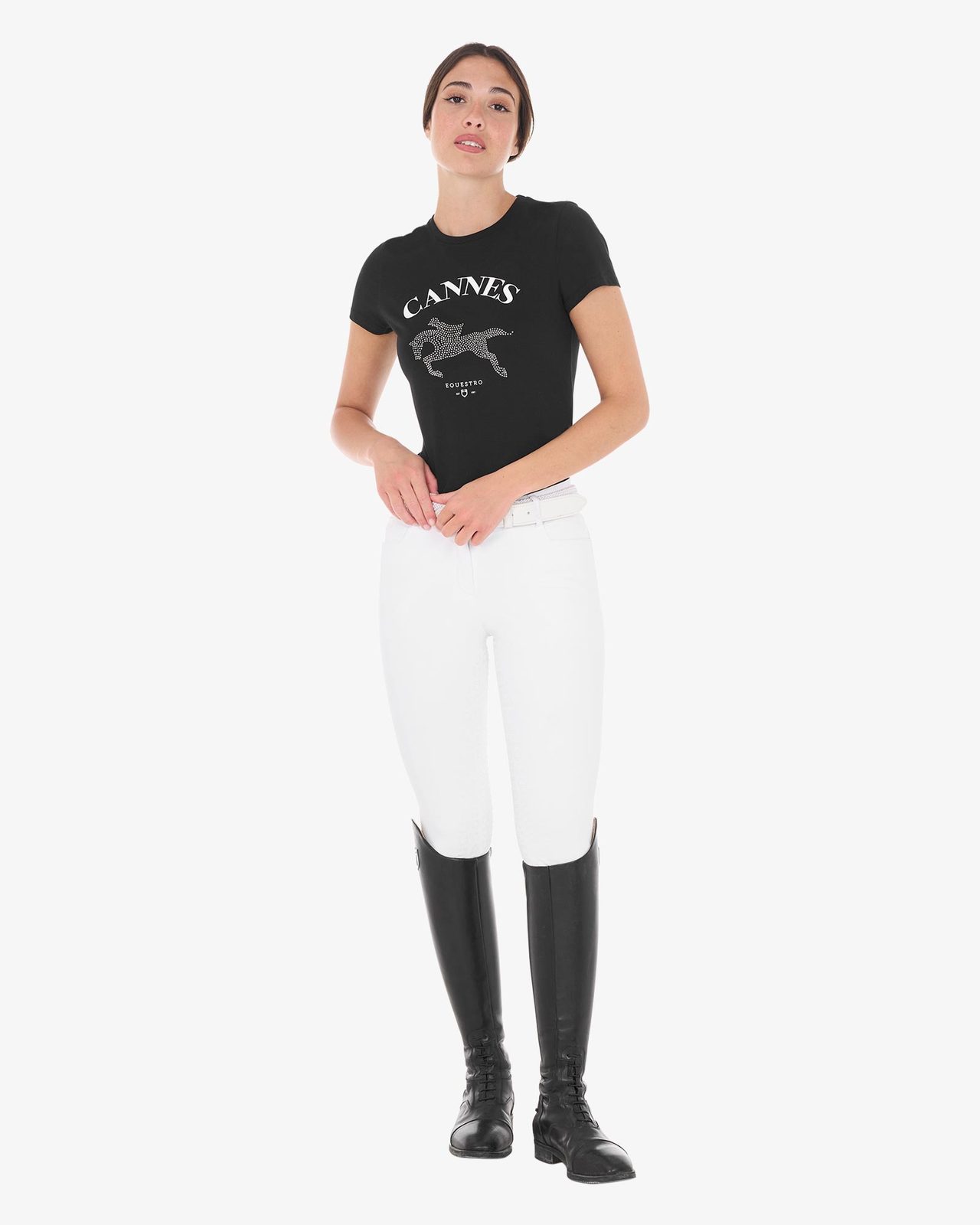 T-shirt donna Cannes in cotone con strass