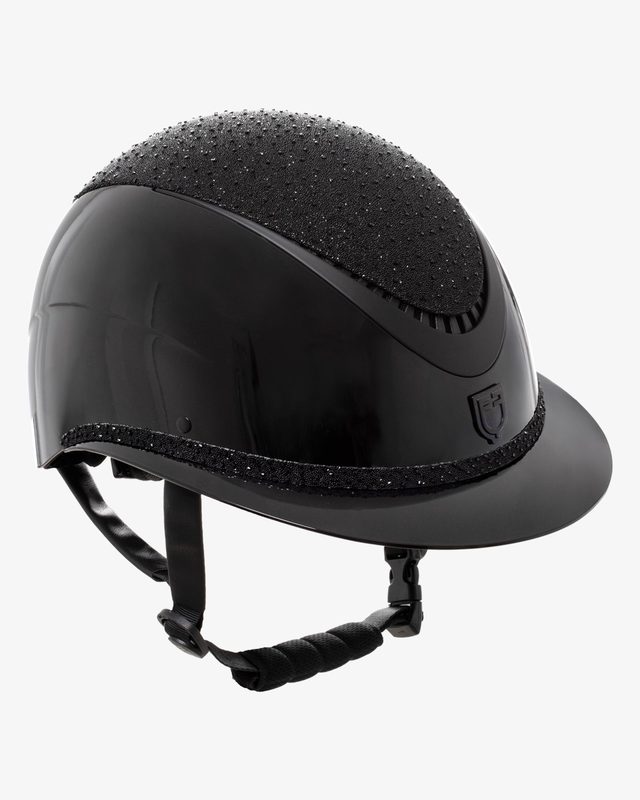 Helmet with wide visor and rhinestones homologation EN 1384-2023
