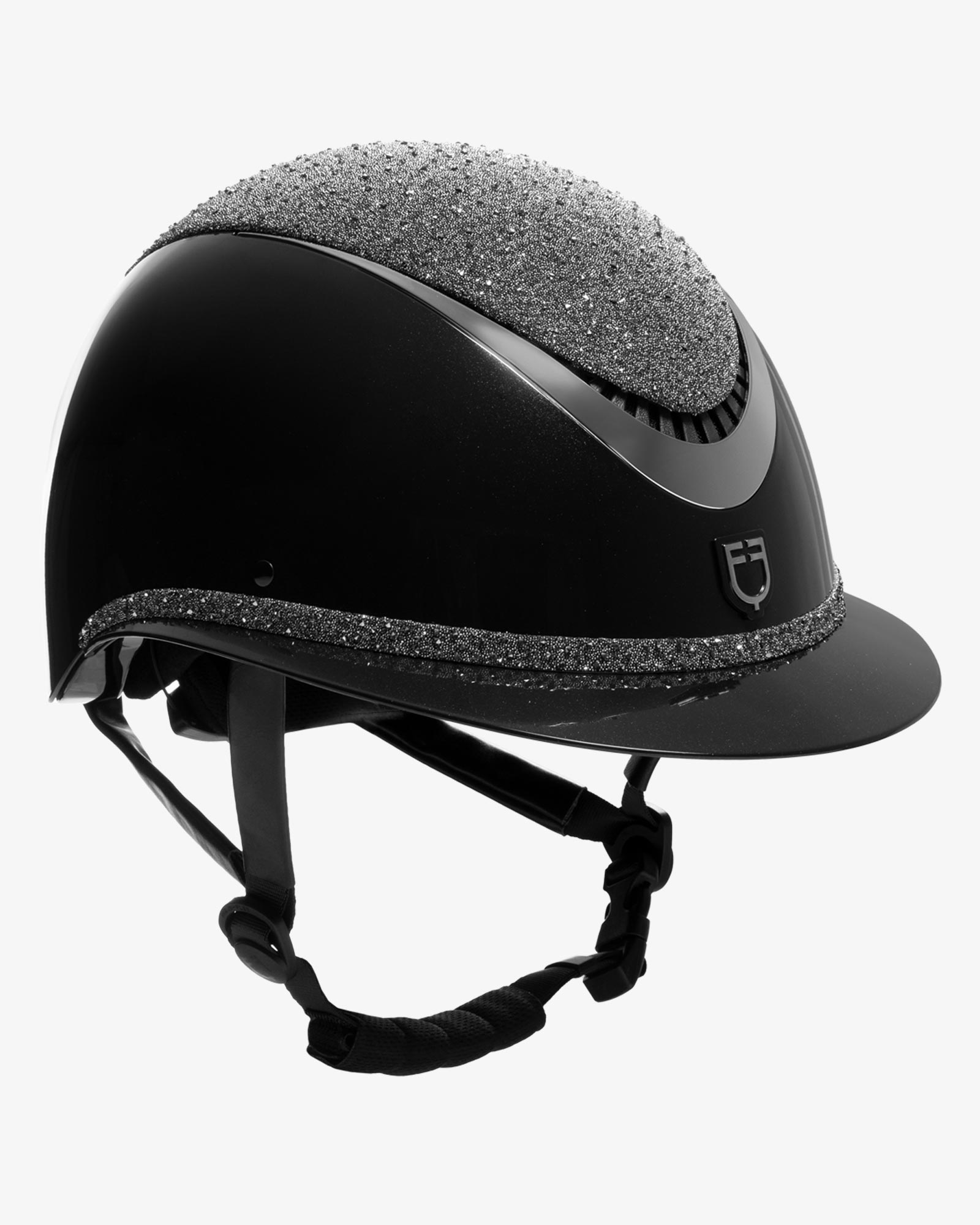 Helmet with wide visor and rhinestones homologation EN 1384-2023