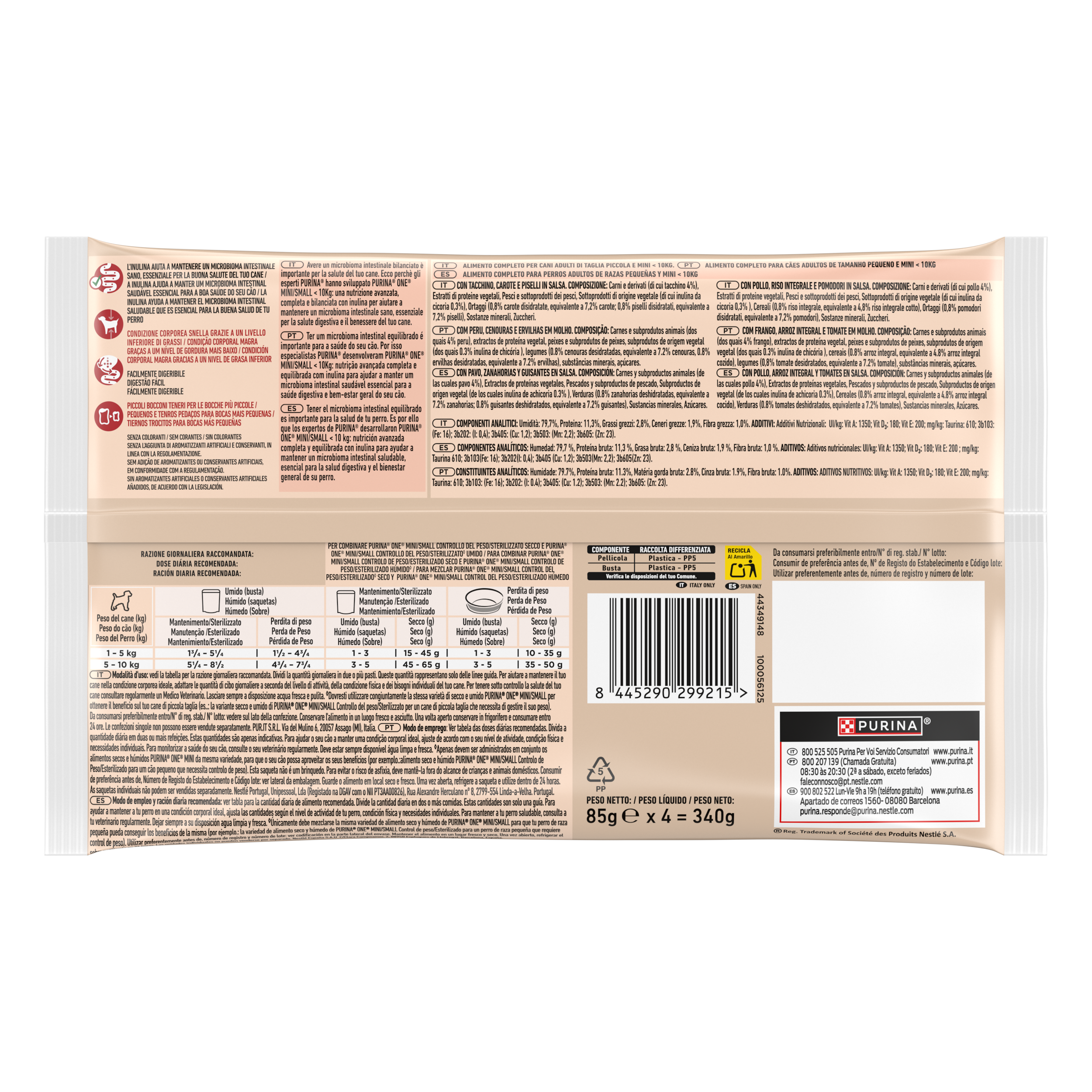 Purina ONE MINI Controllo del peso 85g Tacchino, Carote e Piselli