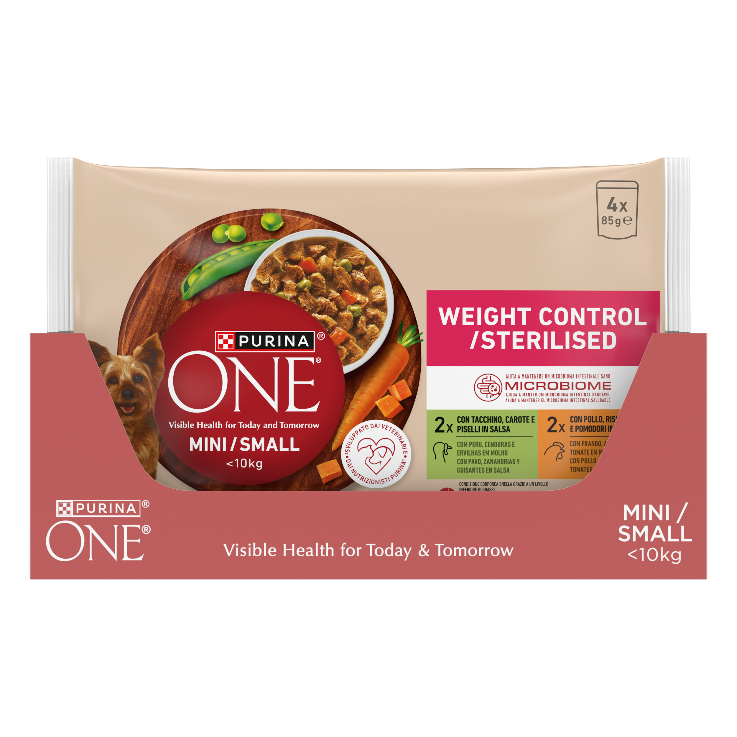 Purina ONE MINI Controllo del peso 85g Tacchino, Carote e Piselli