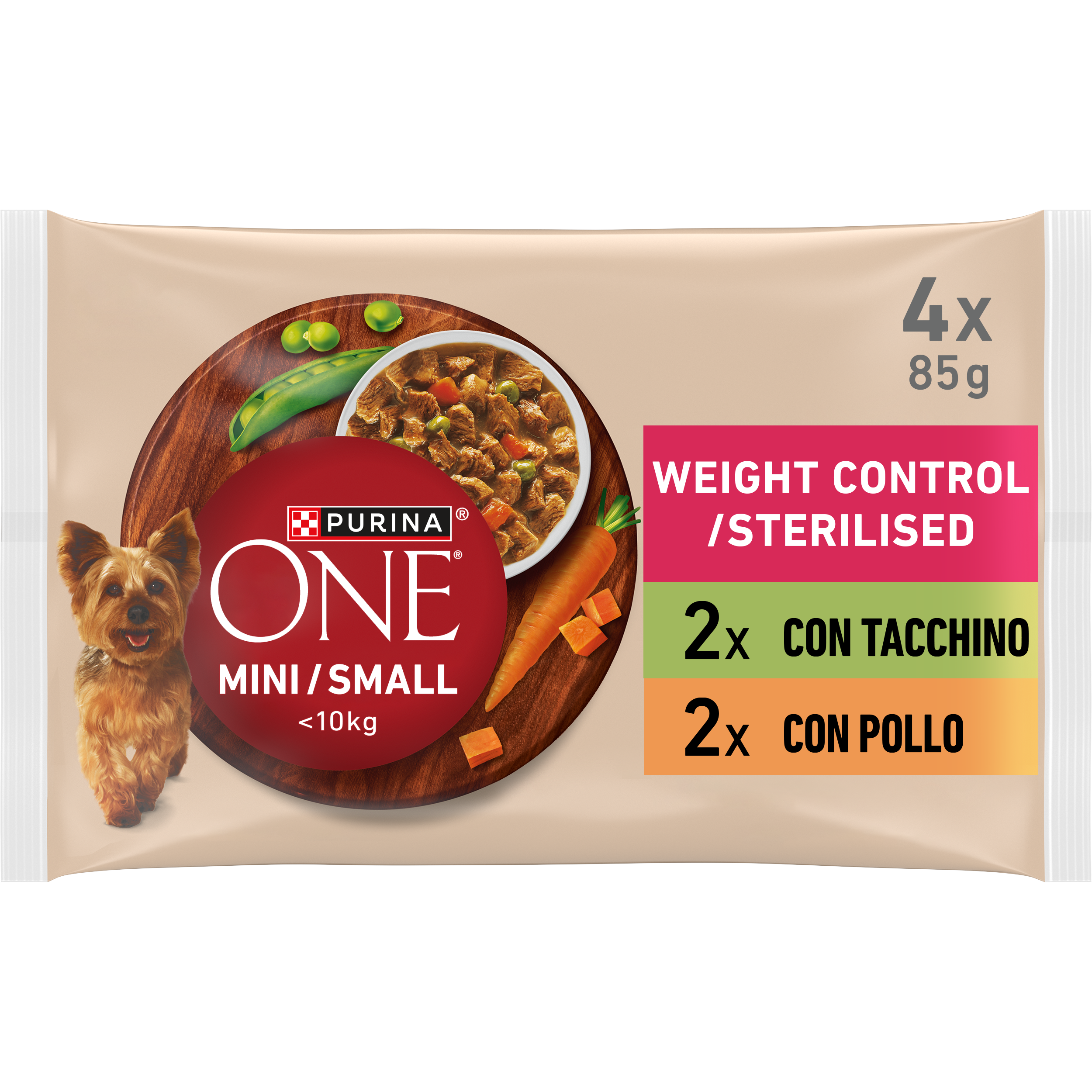 Purina ONE MINI Controllo del peso 85g Tacchino, Carote e Piselli