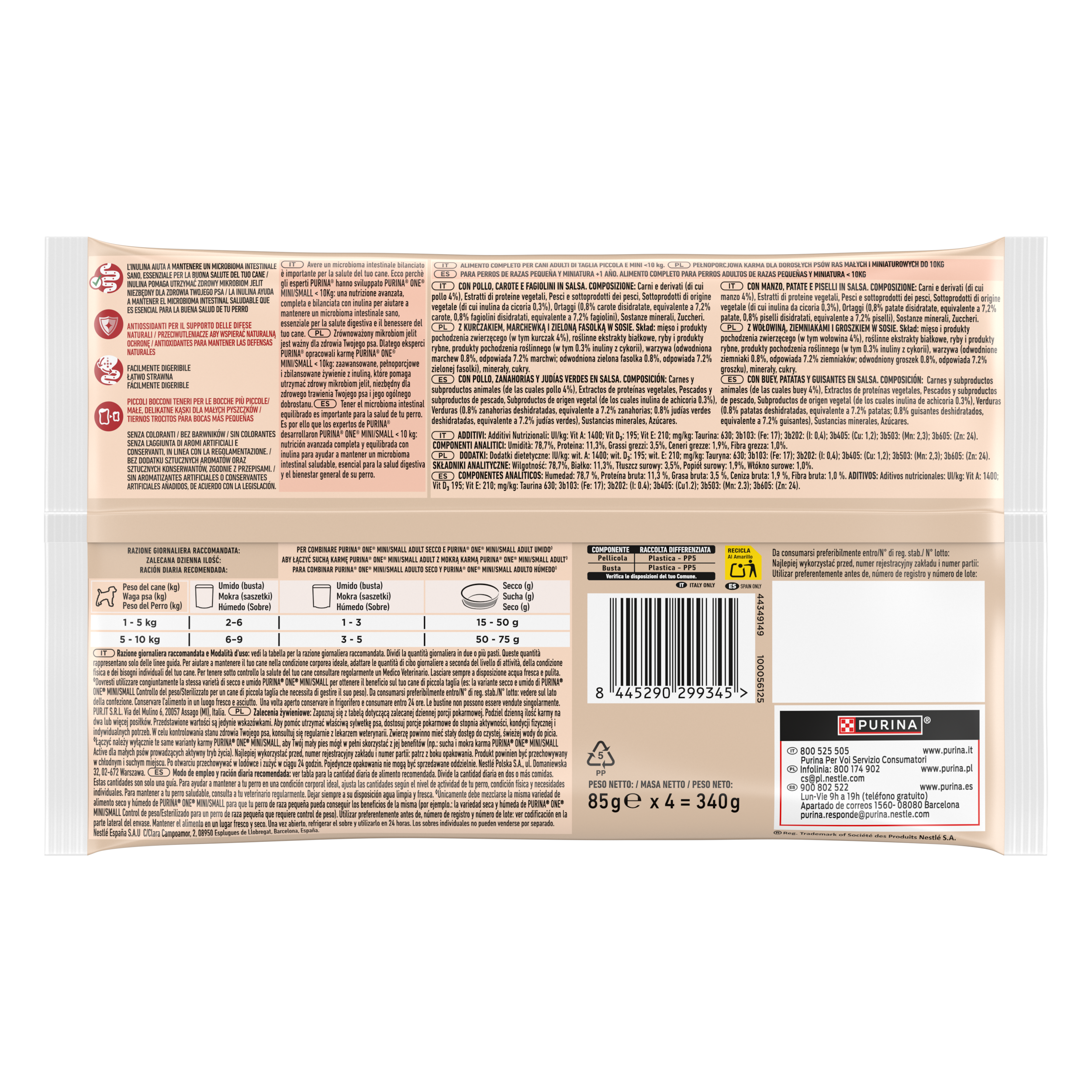 Purina ONE MINI Adult 4x85g Pollo e Manzo in Salsa