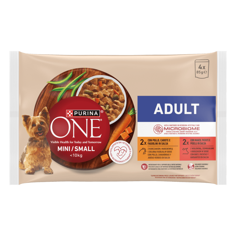 Purina ONE MINI Adult 4x85g Pollo e Manzo in Salsa - Purina Shop Busta 4 x 85g