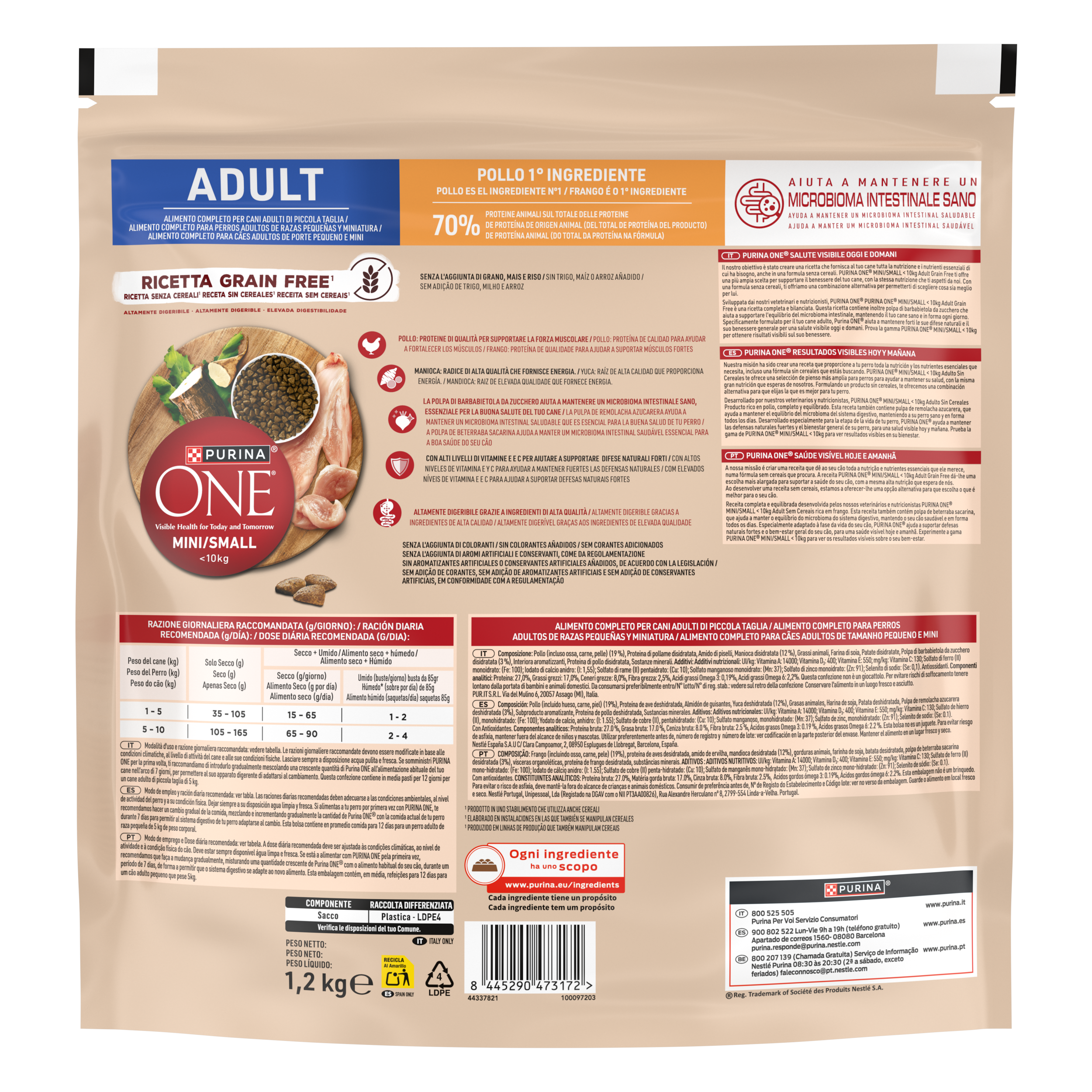 Purina ONE MINI Grain Free 1,2kg Pollo