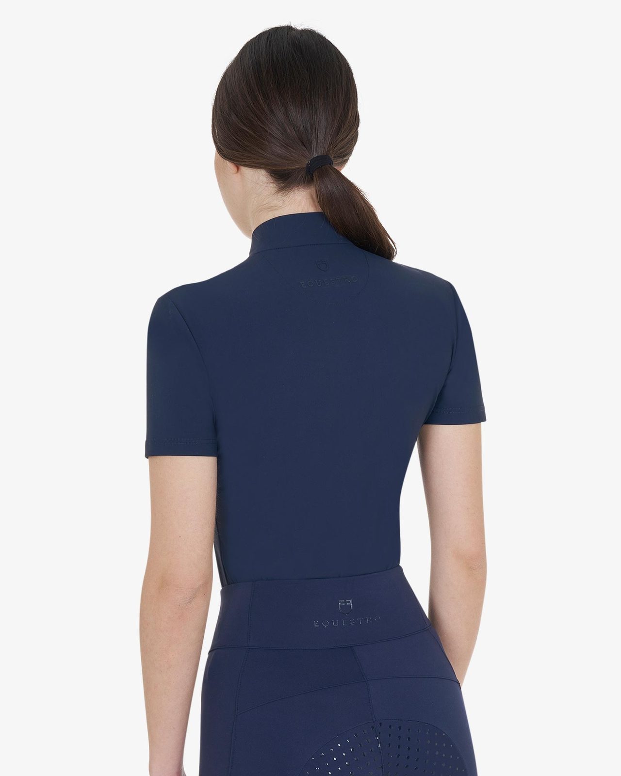 Polo training donna slim fit con zip e perline sul colletto