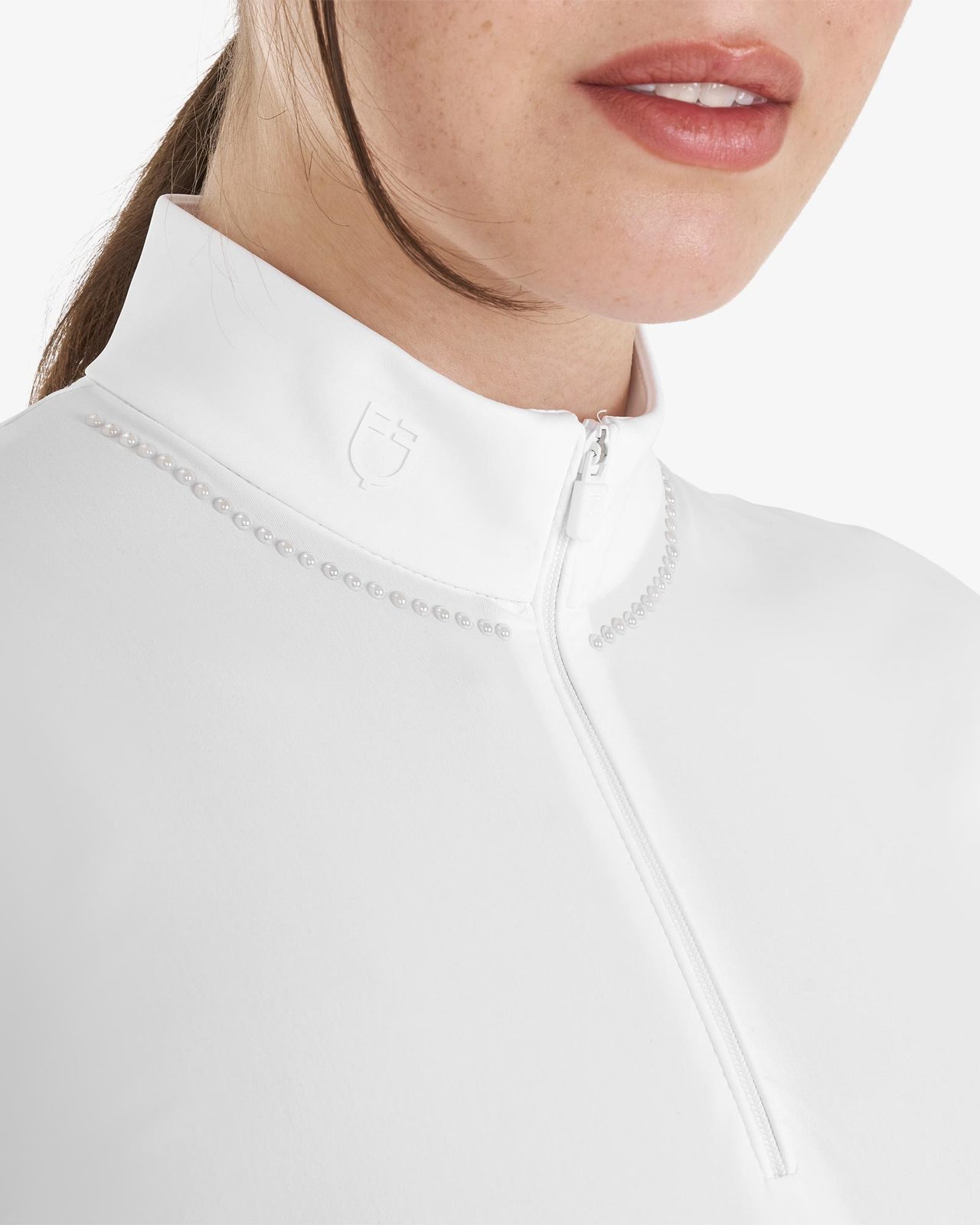 Polo training donna slim fit con zip e perline sul colletto