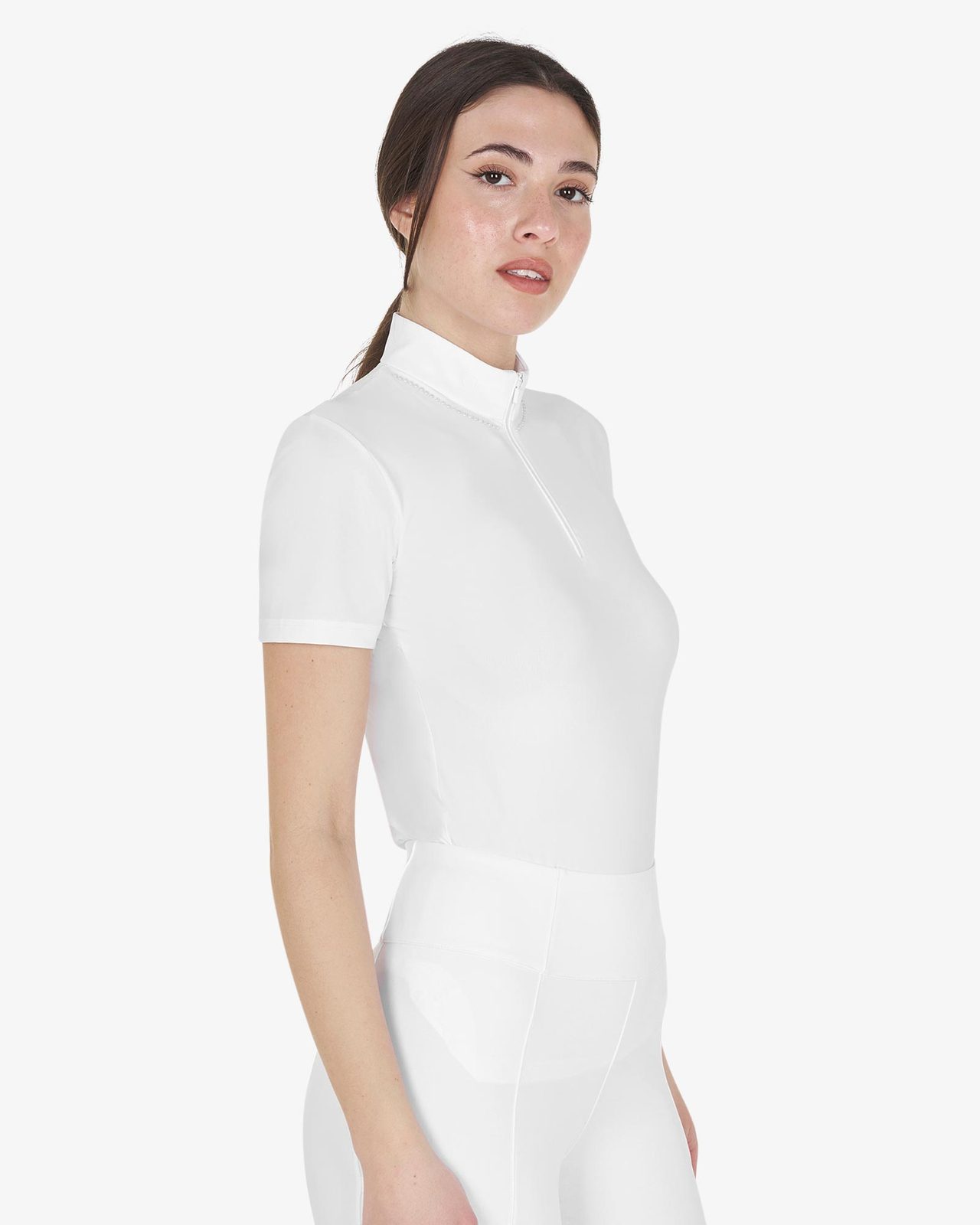 Polo training donna slim fit con zip e perline sul colletto