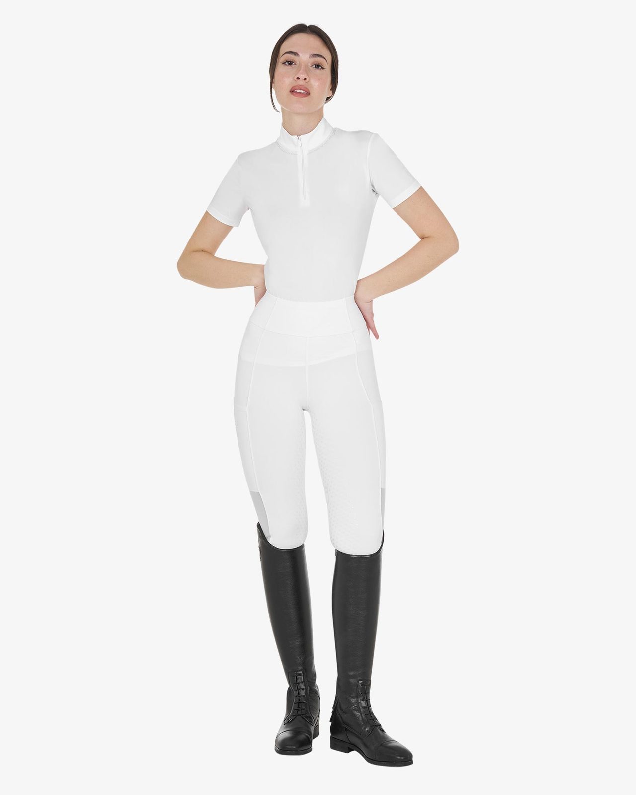 Polo training donna slim fit con zip e perline sul colletto