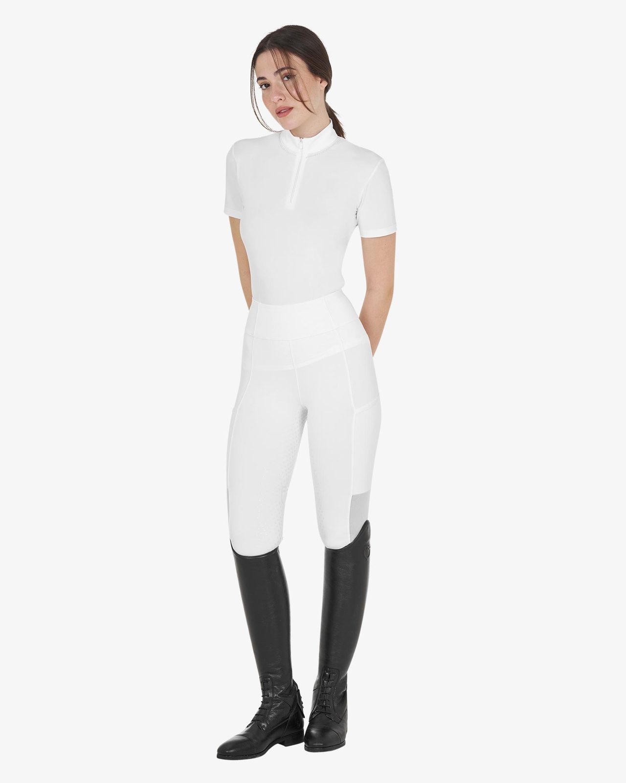 Polo training donna slim fit con zip e perline sul colletto