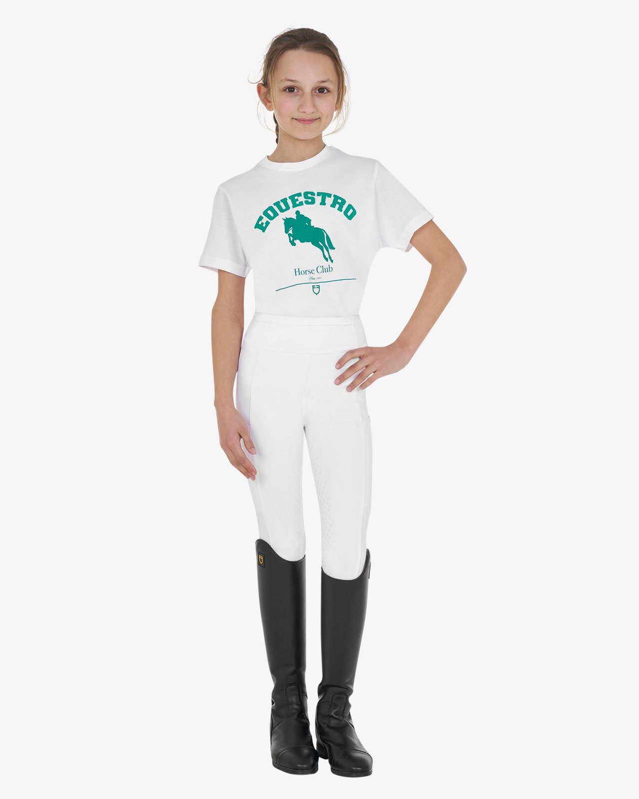 T-shirt bambina Jumping Horse Club in cotone