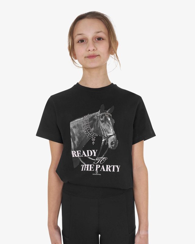 T-shirt bambina Ready To The Party in cotone con strass