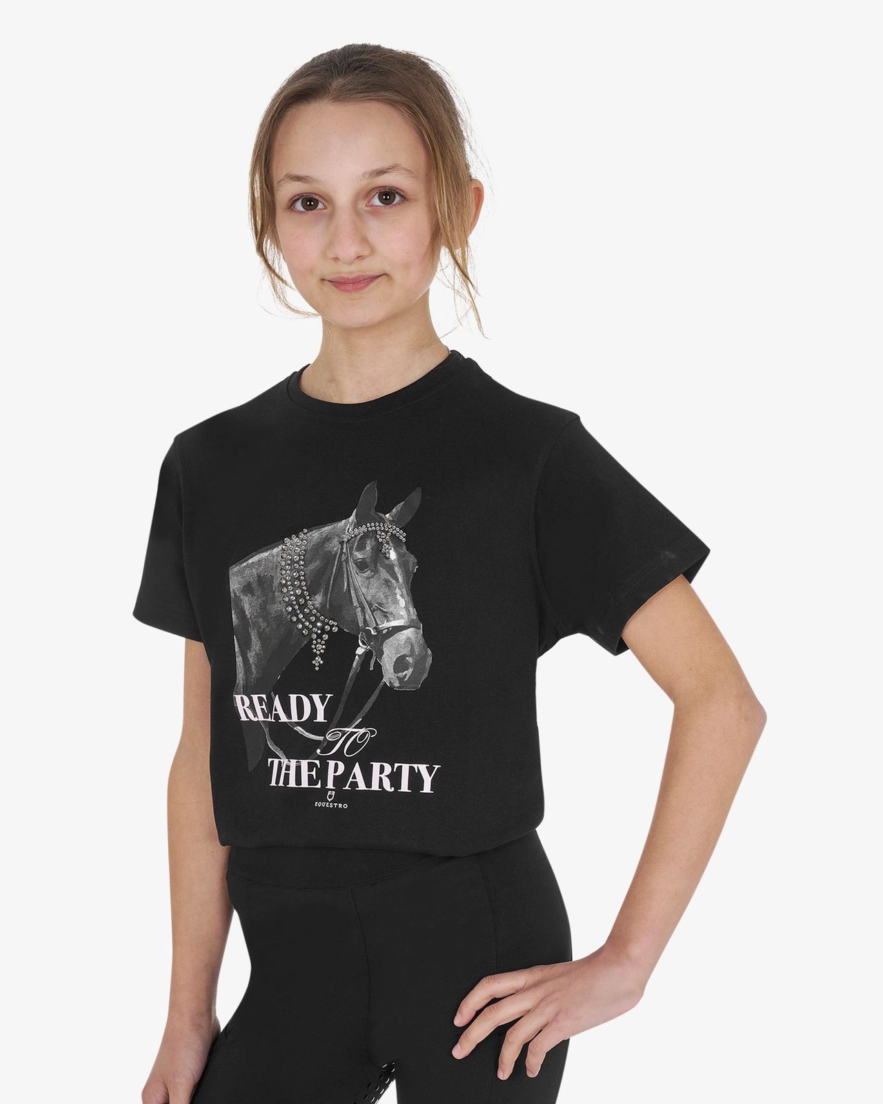 T-shirt bambina Ready To The Party in cotone con strass