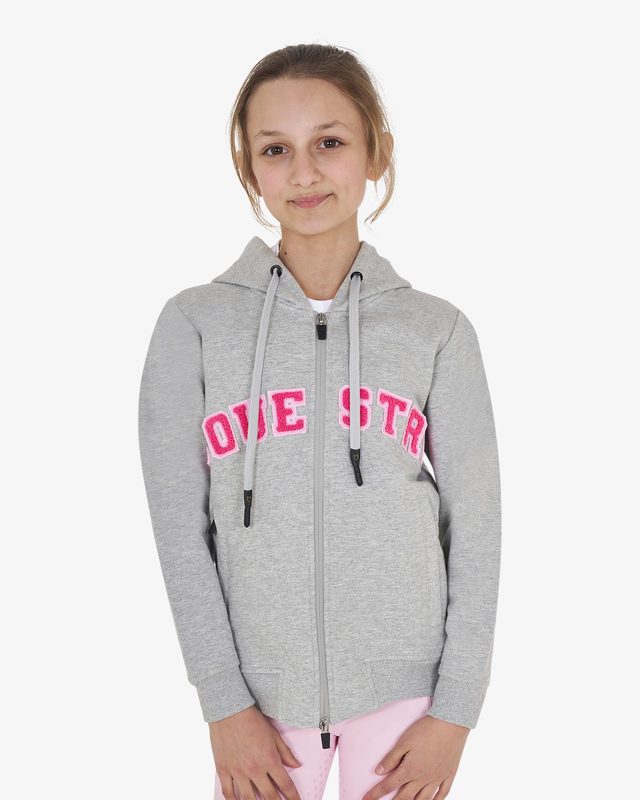 Felpa bambini con cappuccio zip e scritta effetto spugna
