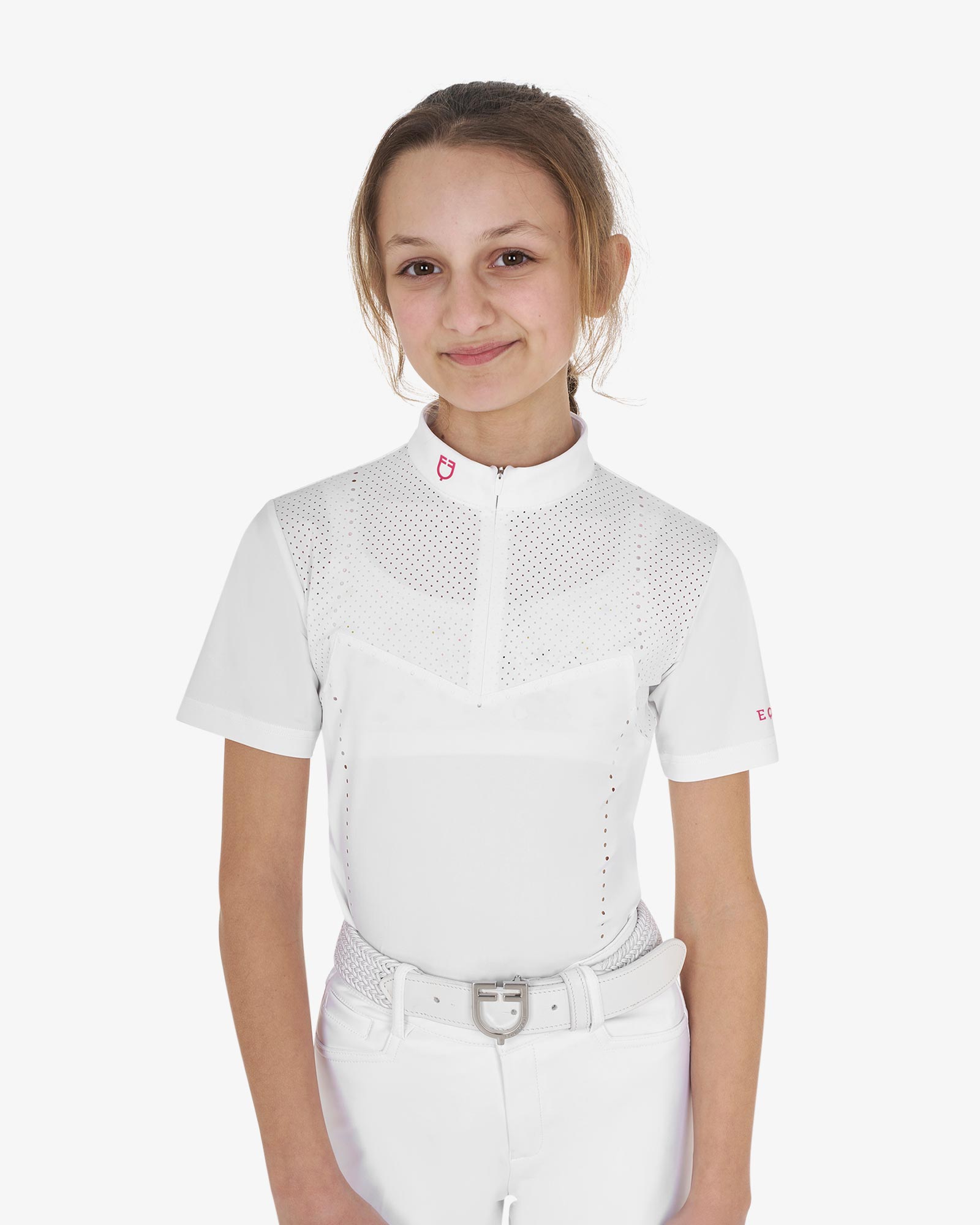 Polo concorso bambina slim fit in tessuto traforato