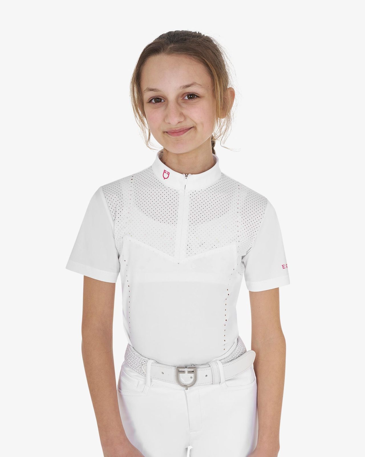 Polo concorso bambina slim fit in tessuto traforato