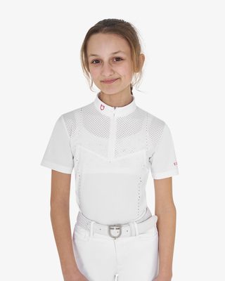 Polo concorso bambina slim fit in tessuto traforato