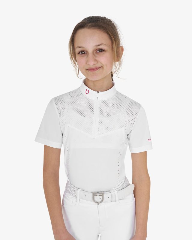 Girls' slim fit competition polo shirt in perforated fabric