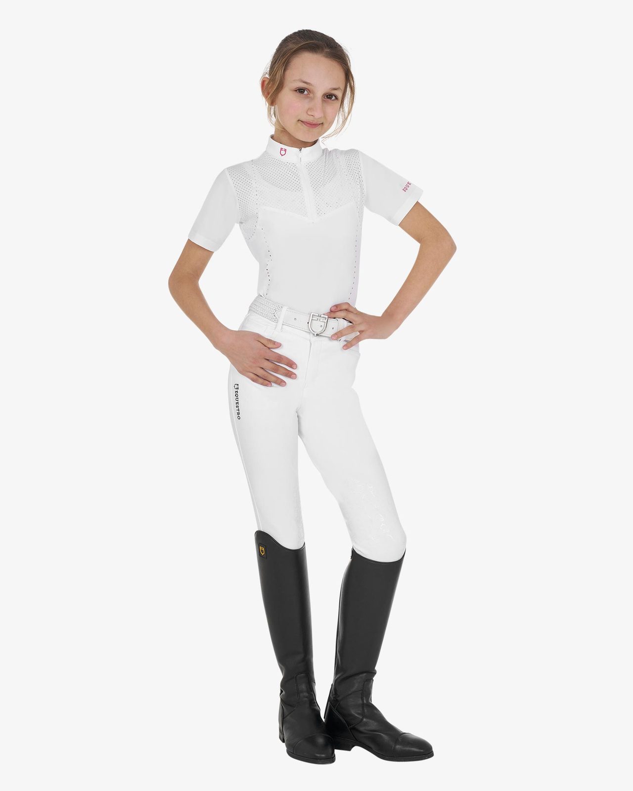 Polo concorso bambina slim fit in tessuto traforato