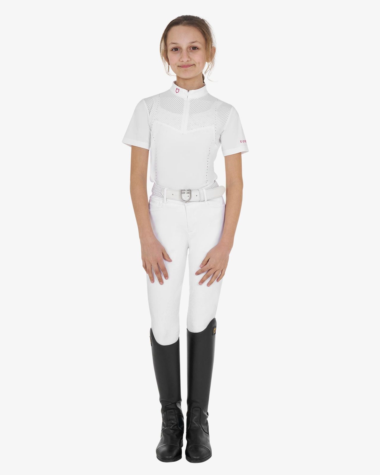 Polo concorso bambina slim fit in tessuto traforato