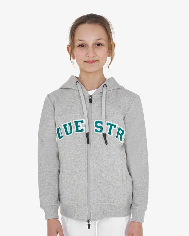 Felpa bambini con cappuccio zip e scritta effetto spugna
