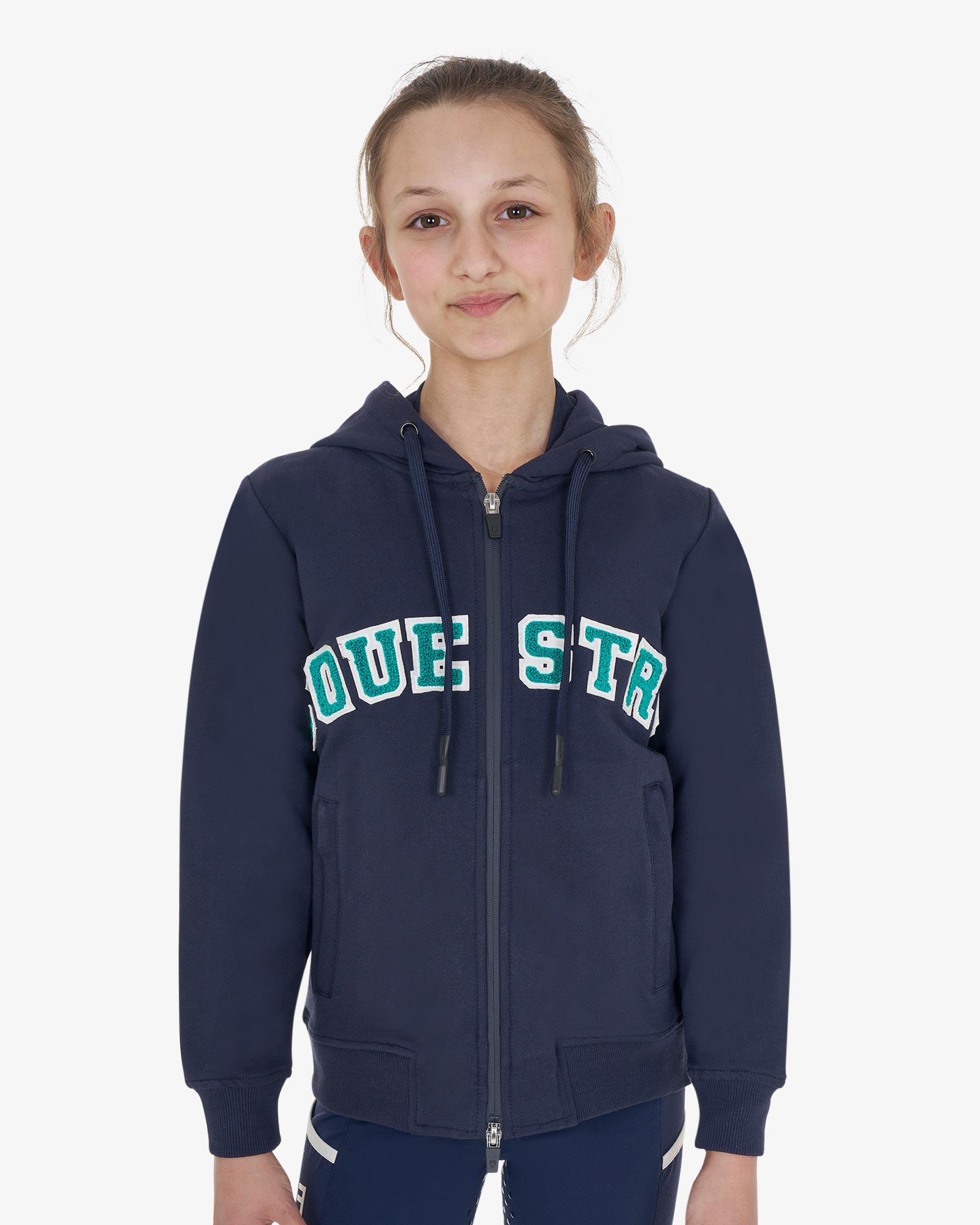 Kids' hoodie with zip and sponge lettering