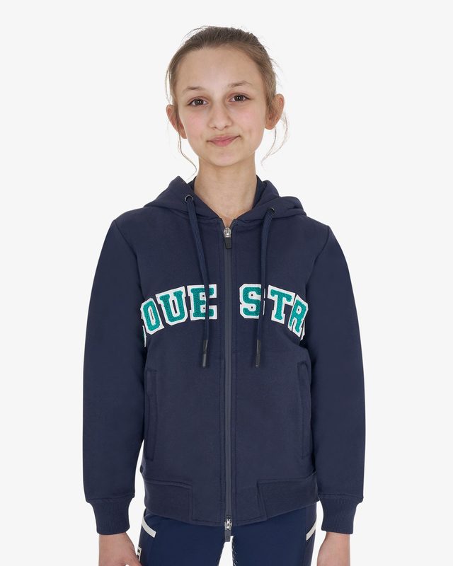 Felpa bambini con cappuccio zip e scritta effetto spugna
