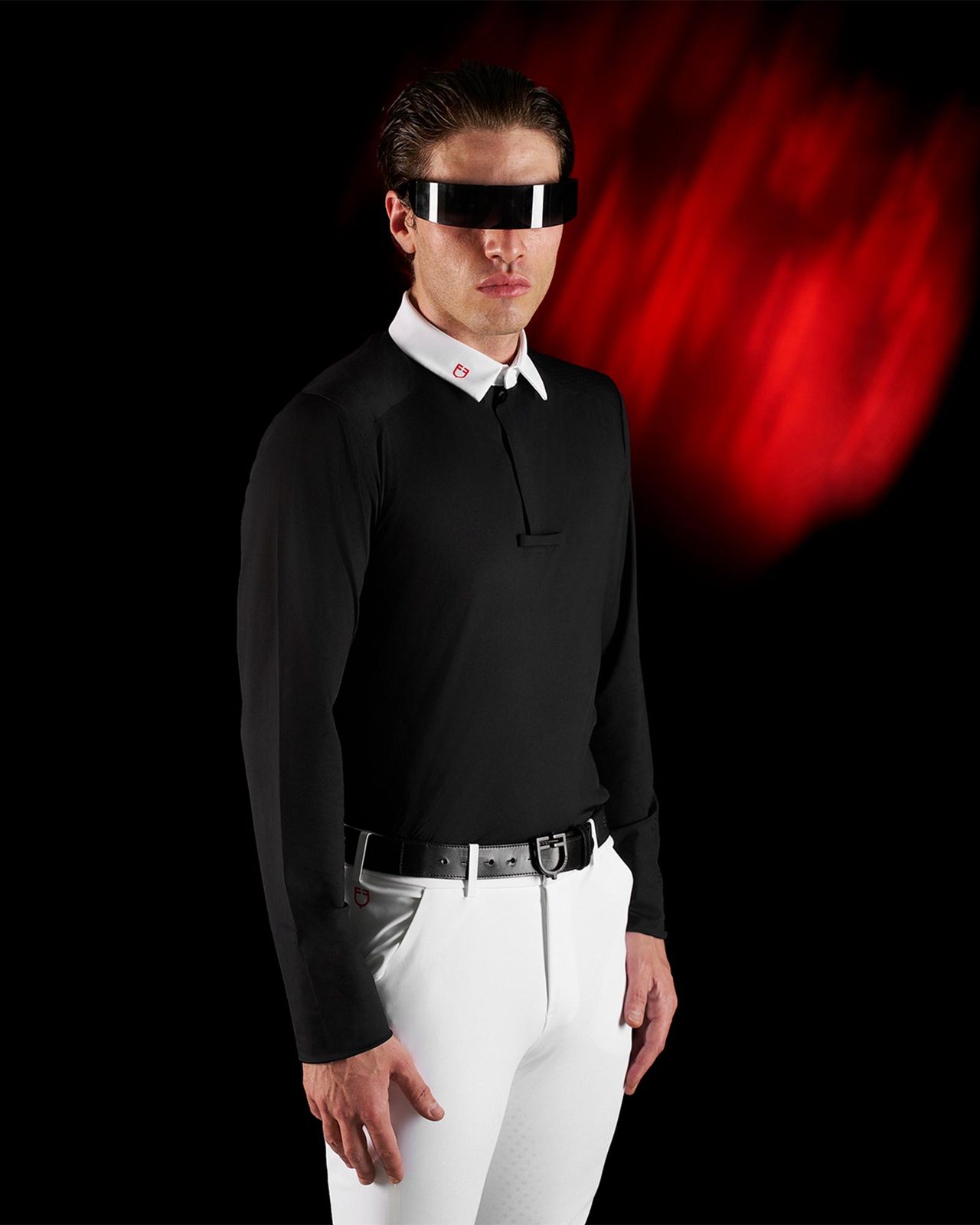 Polo concorso uomo Equestro Ridertechnology manica lunga bottoni