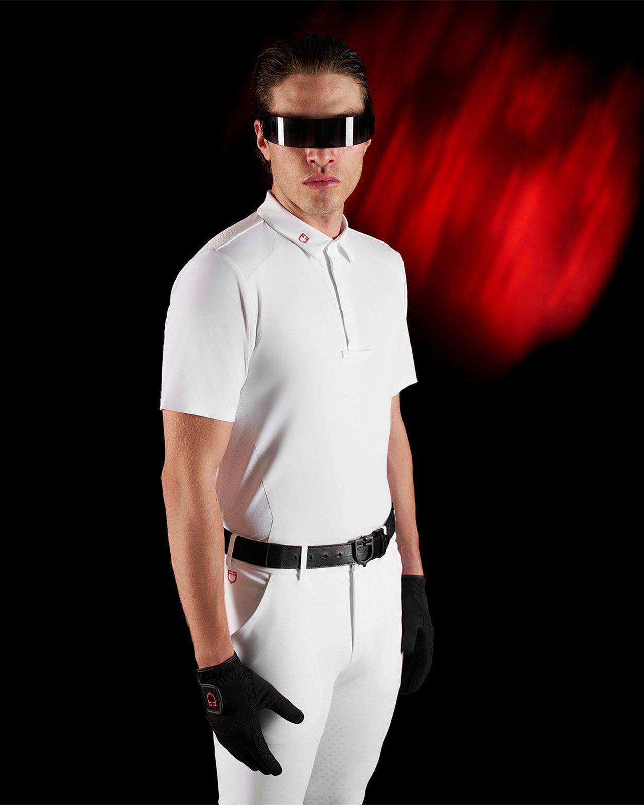 Polo concorso uomo Equestro Ridertechnology manica corta bottoni