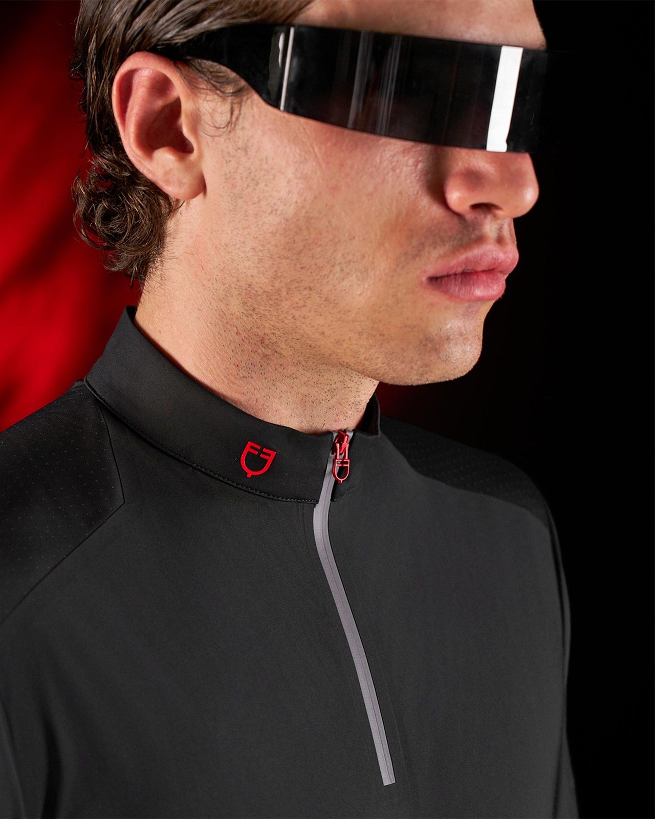 Polo allenamento uomo Equestro Ridertechnology maniche corte e zip