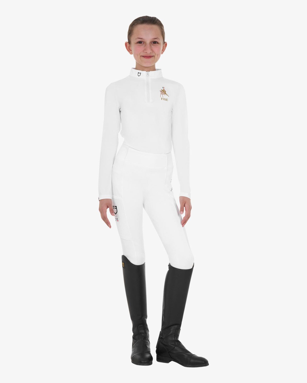 Polo bambina da concorso maniche lunghe Equestro X FISE