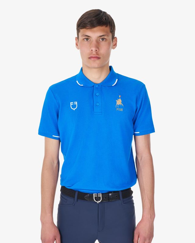 Polo uomo da allenamento tre bottoni Equestro X FISE