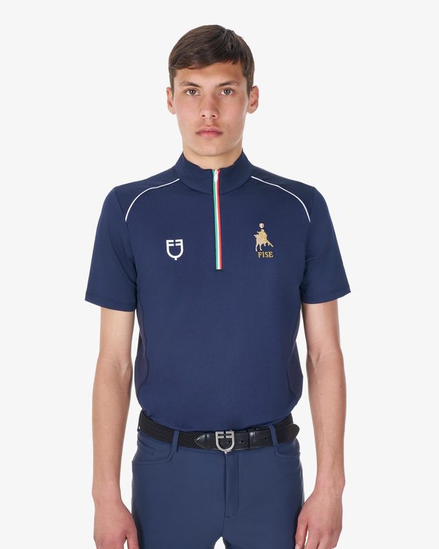 Polo uomo da allenamento zip tricolore Equestro X FISE