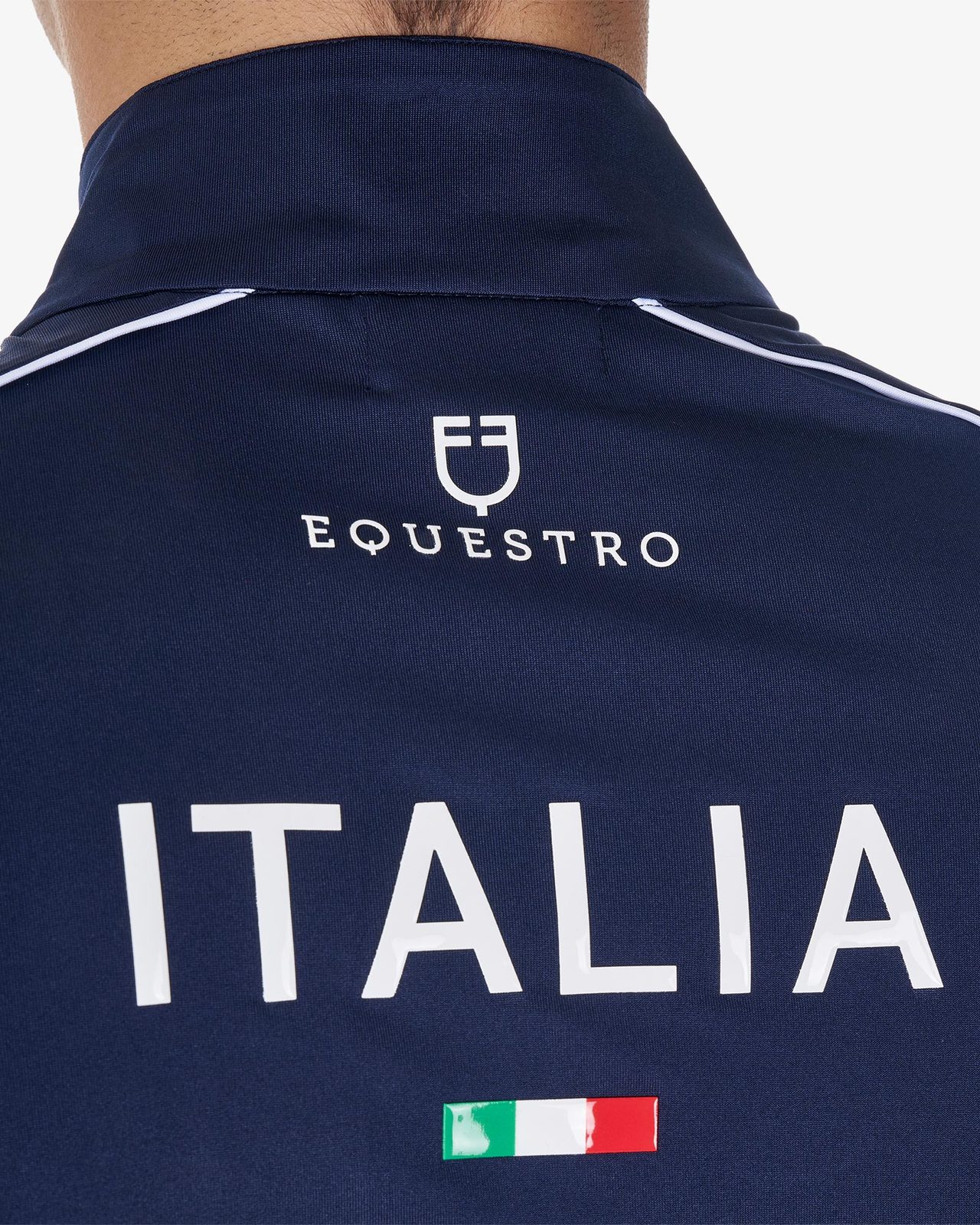 Men's training polo shirt with Italian flag zip Equestro X FISE
