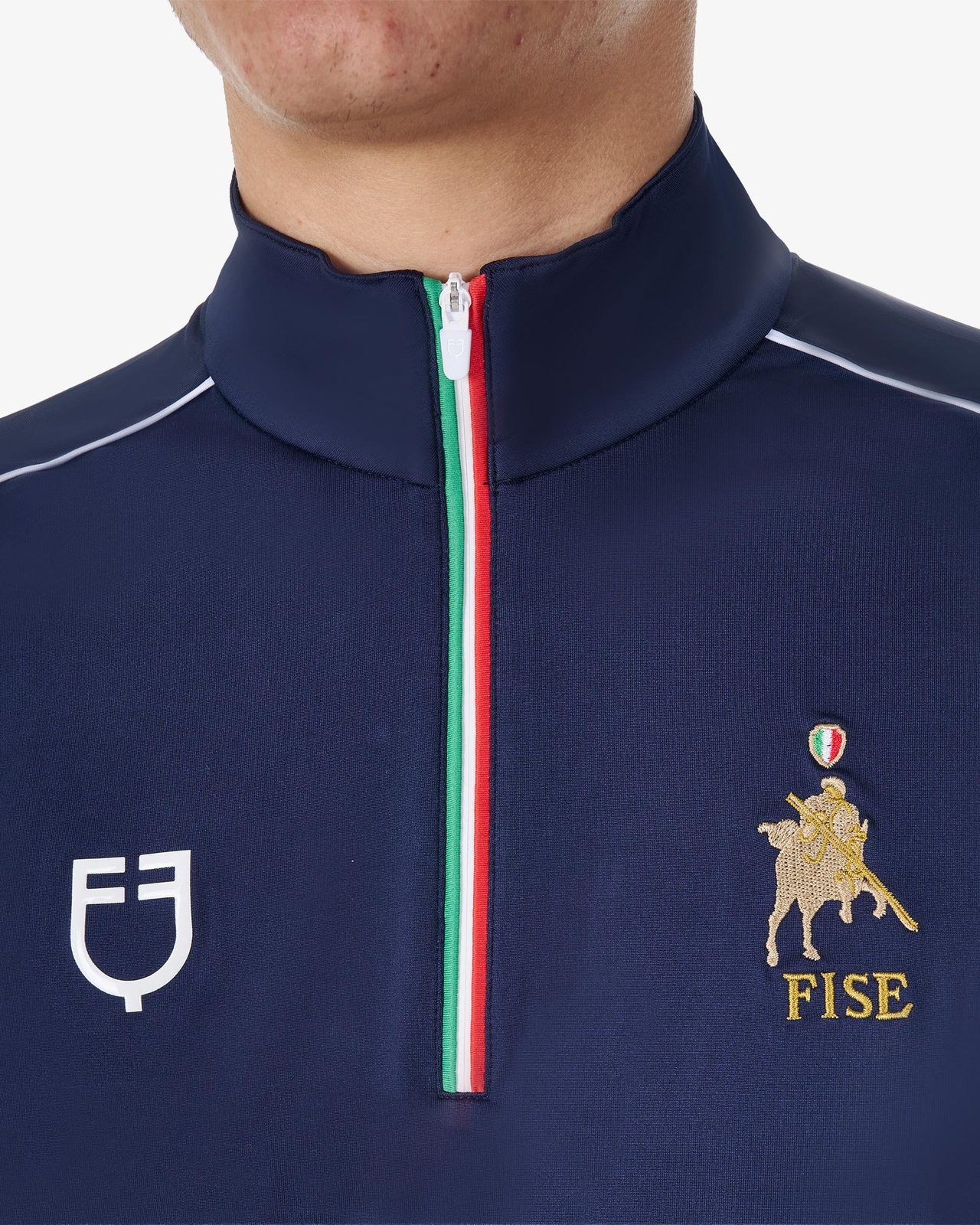 Men's training polo shirt with Italian flag zip Equestro X FISE