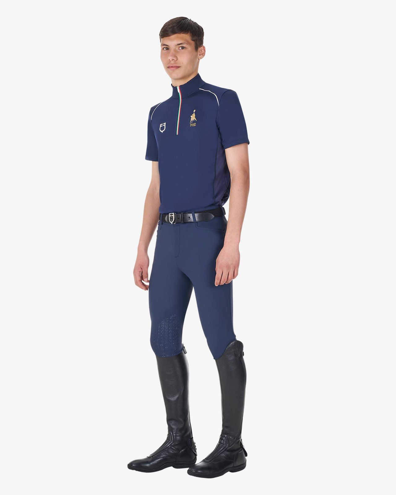 Men's training polo shirt with Italian flag zip Equestro X FISE