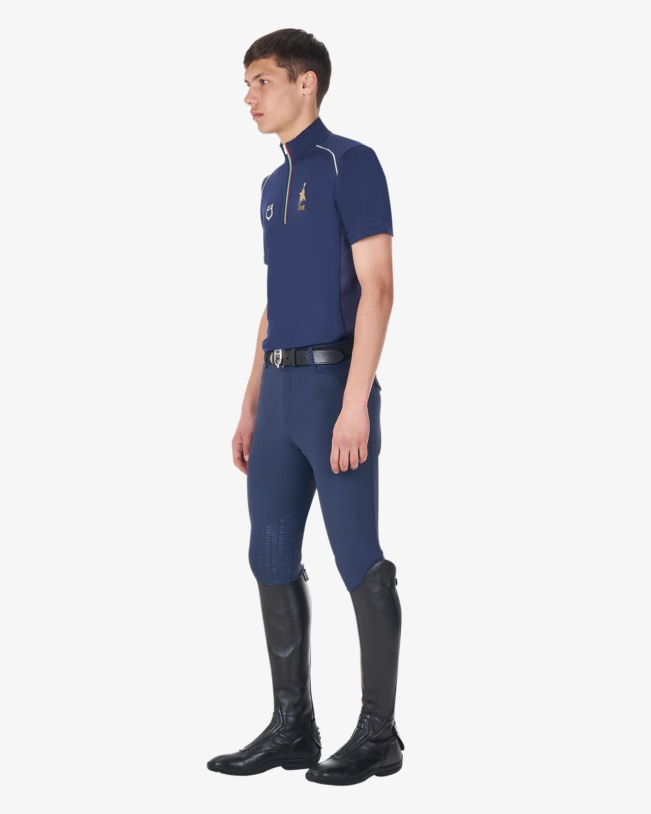 Men's training polo shirt with Italian flag zip Equestro X FISE