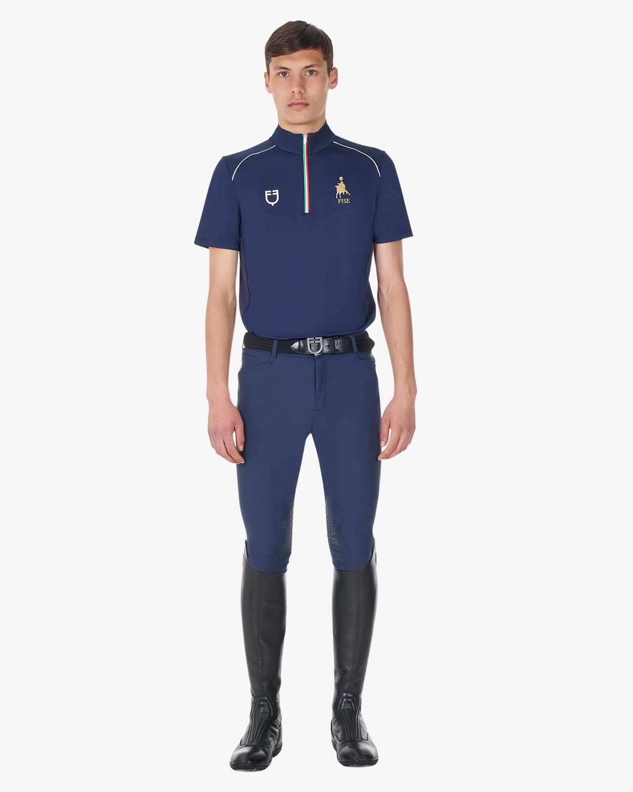 Men's training polo shirt with Italian flag zip Equestro X FISE
