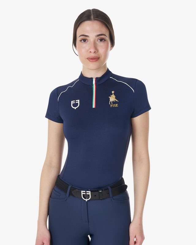 Women's training polo shirt with Italian flag zip Equestro X FISE