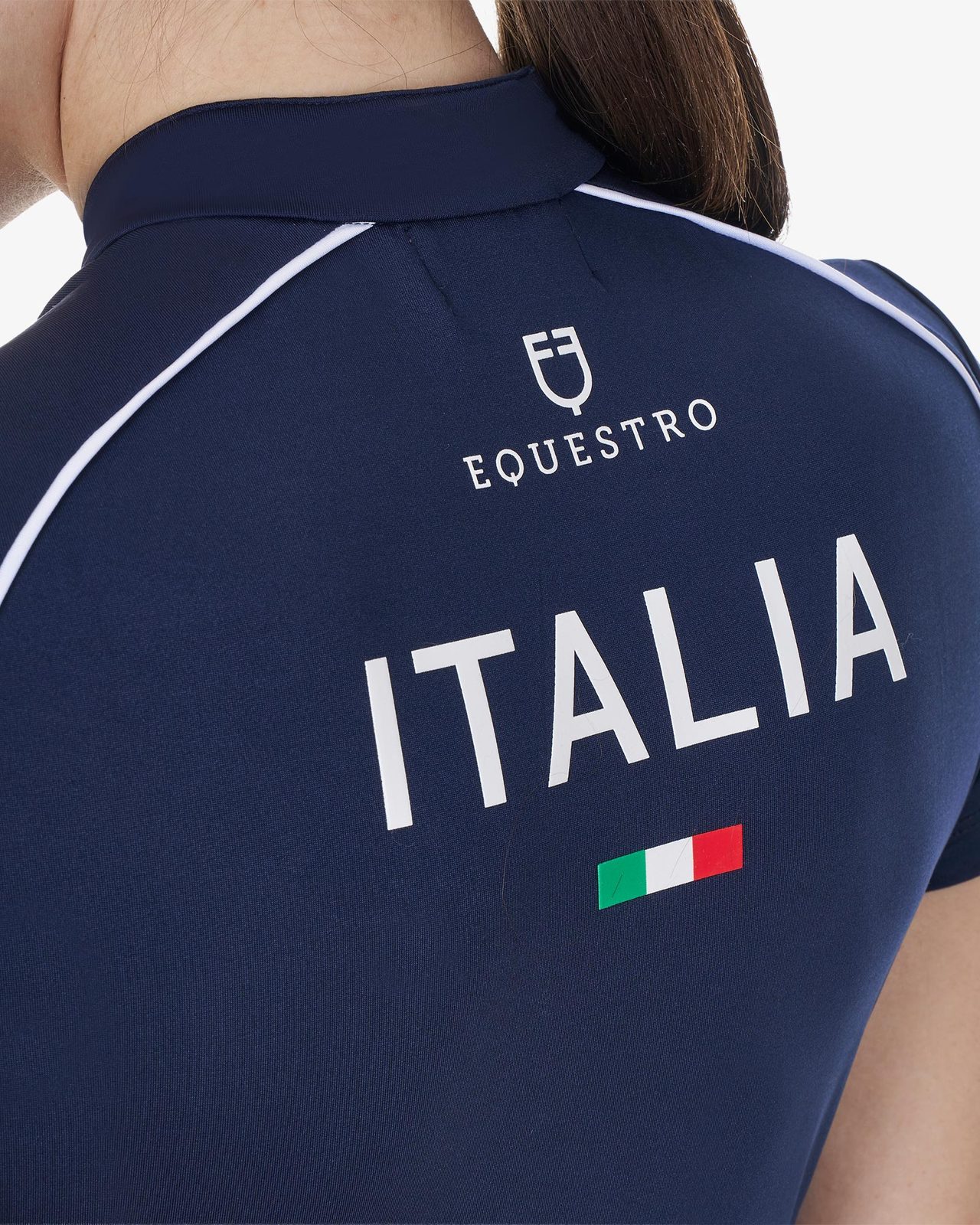 Women's training polo shirt with Italian flag zip Equestro X FISE