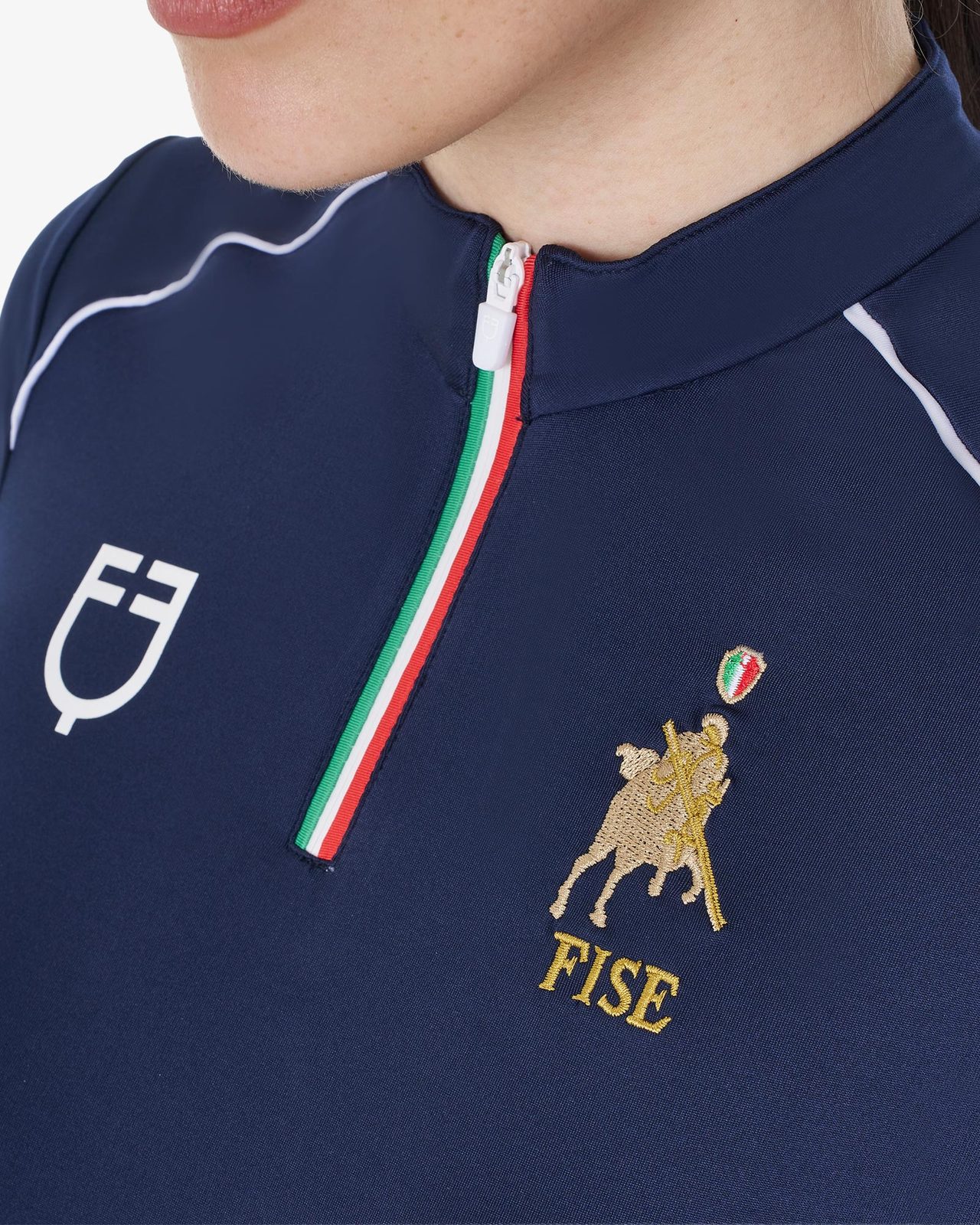 Women's training polo shirt with Italian flag zip Equestro X FISE