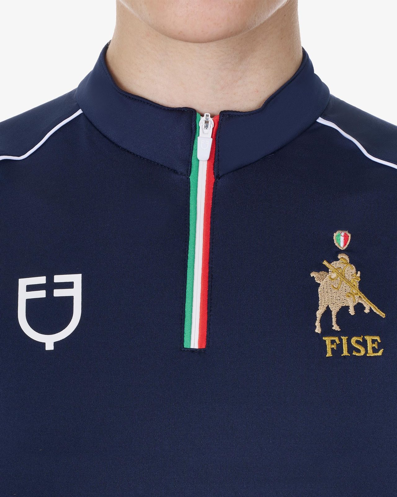 Women's training polo shirt with Italian flag zip Equestro X FISE