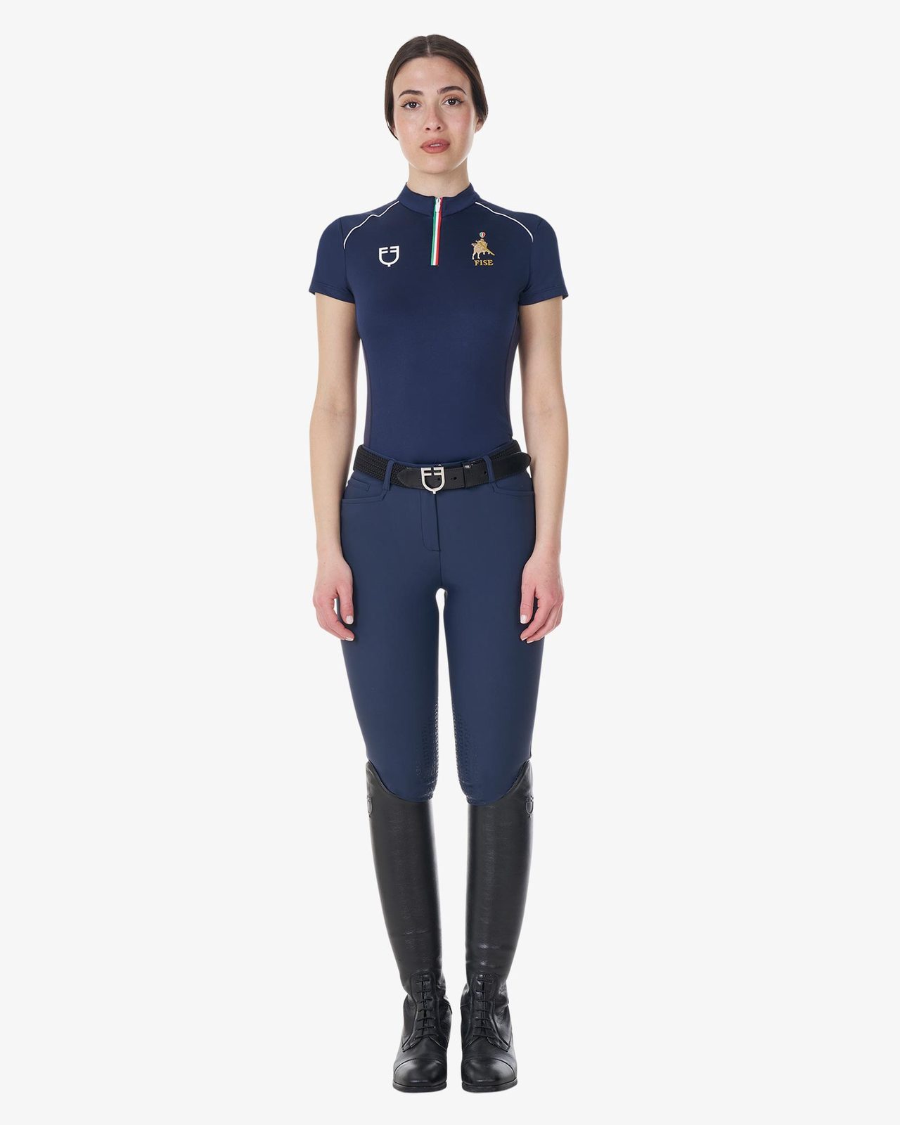 Women's training polo shirt with Italian flag zip Equestro X FISE